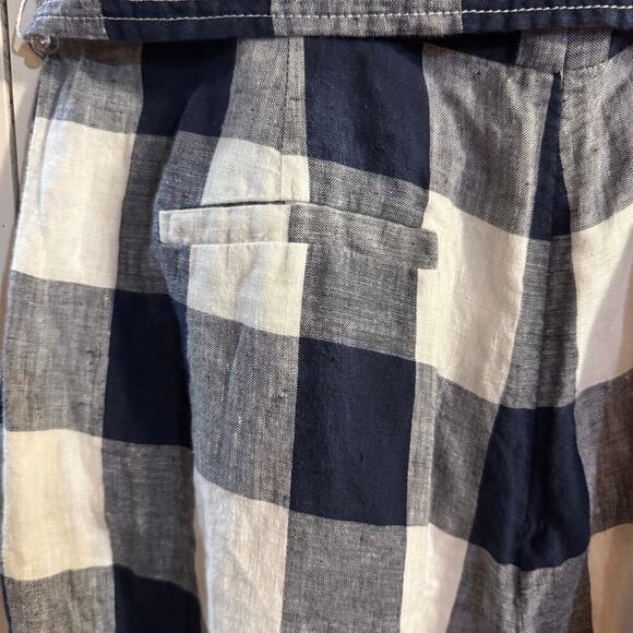 J.CREW Gingham Beauchamps Linen Spaghetti Strap Jumpsuit In Navy Ivory Size 12 - Picture 8 of 10